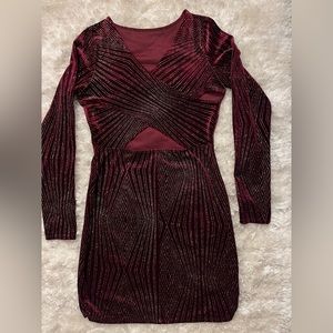 Burgundy velvet dress with gold specs dress